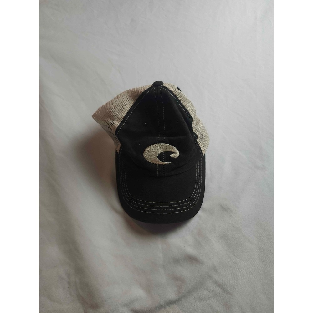 Costa Del Mar Mens Trucker Hat Black Tan Mesh Back Adjustable Fishing Cap Logo